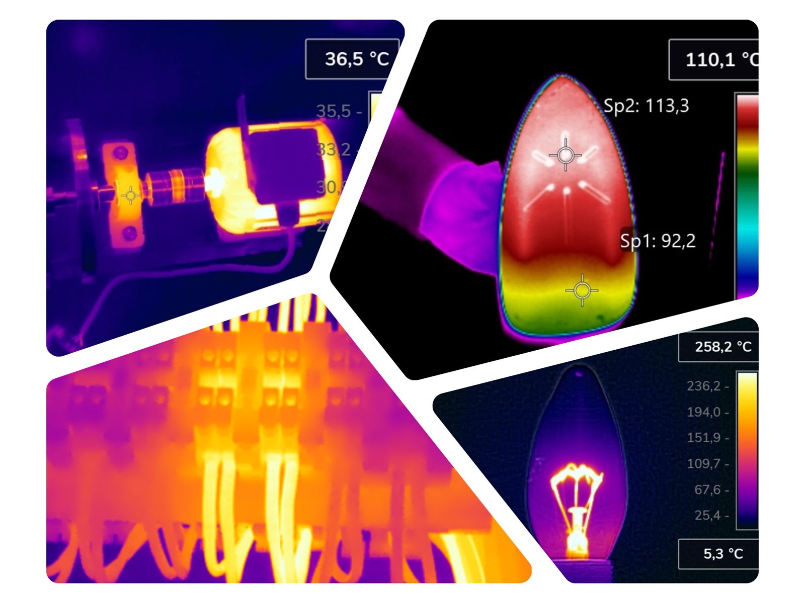 Kolaż obrazów termograficznych urządzeń i instalacji